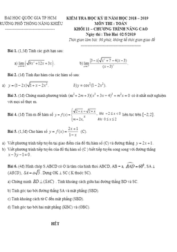 đề thi học kì 2 toán 11 năm 2018 – 2019 trường phổ thông năng khiếu – tp hcm