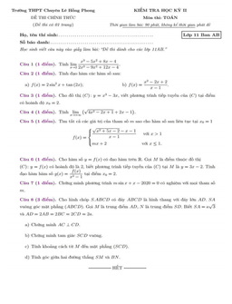 đề thi học kì 2 toán 11 năm 2019 – 2020 trường chuyên lê hồng phong – tp hcm