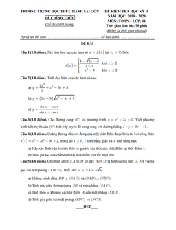 đề thi học kì 2 toán 11 năm 2019 – 2020 trường th thực hành sài gòn – tp hcm