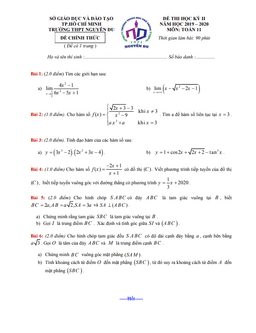 đề thi học kì 2 toán 11 năm 2019 – 2020 trường thpt nguyễn du – tp hcm