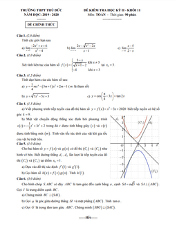 đề thi học kì 2 toán 11 năm 2019 – 2020 trường thpt thủ đức – tp hcm