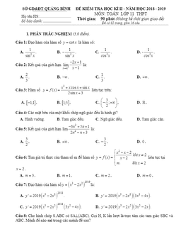 đề thi học kì 2 toán 11 năm học 2018 – 2019 sở gd&đt quảng bình