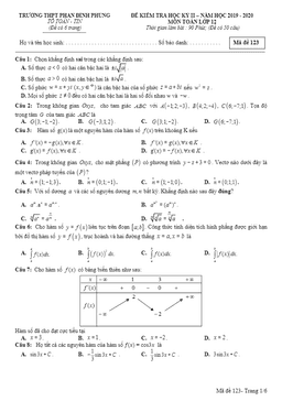 đề thi học kì 2 toán 12 năm 2019 – 2020 trường thpt phan đình phùng – hà nội