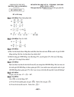 đề thi học kì 2 toán 6 năm 2019 – 2020 trường thcs linh đông – tp hcm
