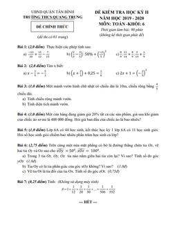 đề thi học kì 2 toán 6 năm 2019 – 2020 trường thcs quang trung – tp hcm