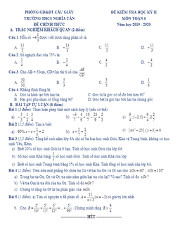 đề thi học kì 2 toán 6 năm học 2019 – 2020 trường thcs nghĩa tân – hà nội