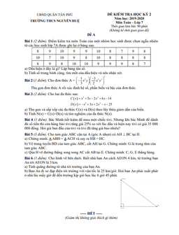 đề thi học kì 2 toán 7 năm 2019 – 2020 trường thcs nguyễn huệ – tp hcm