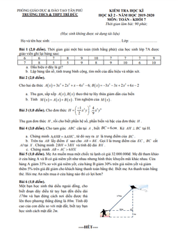 đề thi học kì 2 toán 7 năm 2019 – 2020 trường thcs&thpt trí đức – tp hcm