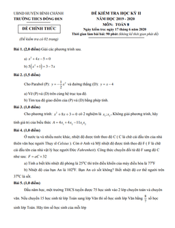 đề thi học kì 2 toán 9 năm 2019 – 2020 trường thcs đồng đen – tp hcm
