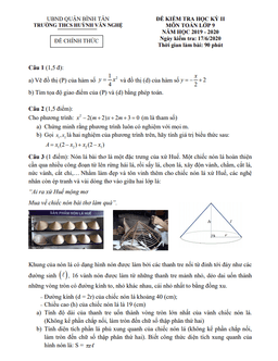 đề thi học kì 2 toán 9 năm 2019 – 2020 trường thcs huỳnh văn nghệ – tp hcm