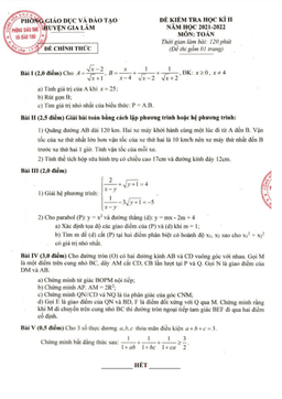 đề thi học kì 2 toán 9 năm 2021 – 2022 phòng gd&đt gia lâm – hà nội