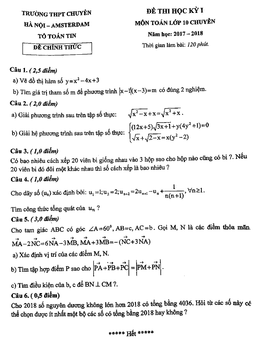 đề thi học kỳ 1 toán 10 chuyên năm học 2017 – 2018 trường thpt chuyên hà nội – amsterdam