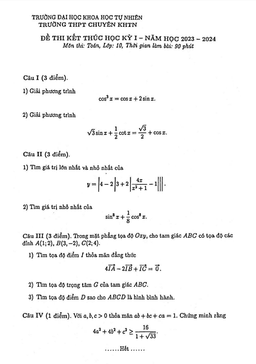 đề thi học kỳ 1 toán 10 năm 2023 – 2024 trường thpt chuyên khtn – hà nội