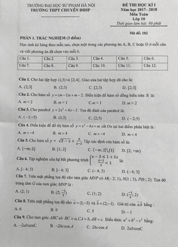 đề thi học kỳ 1 toán 10 năm học 2017 – 2018 trường thpt chuyên đại học sư phạm hà nội