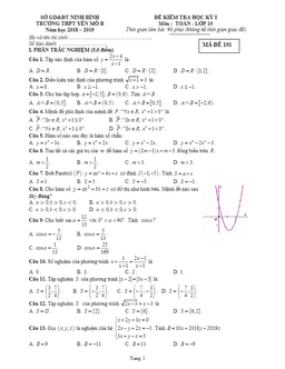 đề thi học kỳ 1 toán 10 năm học 2018 – 2019 trường yên mô b – ninh bình