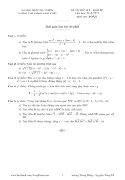 đề thi học kỳ 1 toán 10 trường ptnk – tp. hcm từ năm 2011 đến năm 2016