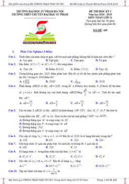 đề thi học kỳ 1 toán 11 năm 2018 – 2019 trường thpt chuyên đhsp – hà nội