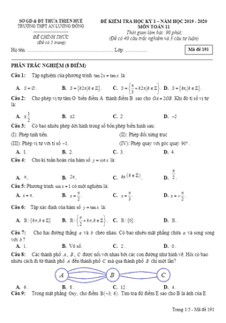 đề thi học kỳ 1 toán 11 năm 2019 – 2020 trường an lương đông – tt huế