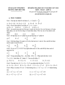 đề thi học kỳ 1 toán 11 năm học 2017 – 2018 trường thpt bến tre – vĩnh phúc