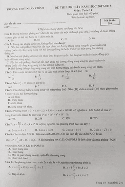 đề thi học kỳ 1 toán 11 năm học 2017 – 2018 trường thpt nhân chính – hà nội