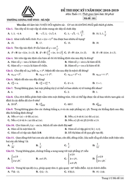 đề thi học kỳ 1 toán 11 năm học 2018 – 2019 trường lương thế vinh – hà nội