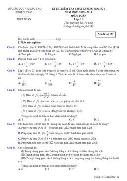 đề thi học kỳ 1 toán 11 năm học 2018 – 2019 trường thpt dĩ an – bình dương