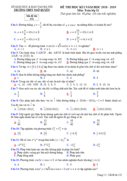 đề thi học kỳ 1 toán 11 năm học 2018 – 2019 trường thpt ngô quyền – hà nội