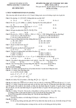 đề thi học kỳ 1 toán 6 năm 2019 – 2020 phòng gd&đt bình xuyên – vĩnh phúc