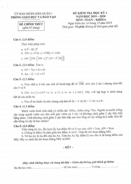 đề thi học kỳ 1 toán 6 năm 2019 – 2020 phòng gd&đt quận 1 – tp hcm