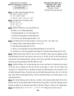 đề thi học kỳ 1 toán 6 năm 2019 – 2020 phòng gd&đt tân bình – tp hcm