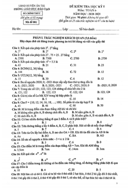 đề thi học kỳ 1 toán 6 năm 2020 – 2021 phòng gd&đt ân thi – hưng yên