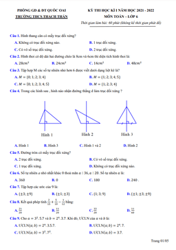 đề thi học kỳ 1 toán 6 năm 2021 – 2022 trường thcs thạch thán – hà nội