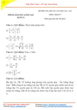 đề thi học kỳ 1 toán 7 năm học 2018 – 2019 phòng gd&đt quận 12 – tp. hcm