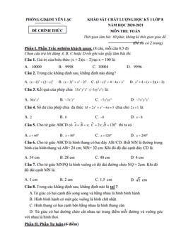đề thi học kỳ 1 toán 8 năm 2020 – 2021 phòng gd&đt yên lạc – vĩnh phúc