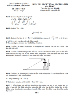 đề thi học kỳ 1 toán 9 năm 2019 – 2020 phòng gd&đt quận 6 – tp hcm