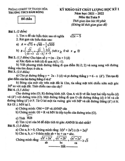 đề thi học kỳ 1 toán 9 năm 2021 – 2022 trường thcs hàm rồng – thanh hóa