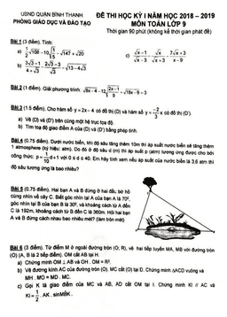 đề thi học kỳ 1 toán 9 năm học 2018 – 2019 phòng gd và đt bình thạnh – tp. hcm