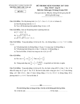 đề thi học kỳ 2 toán 10 năm 2017 – 2018 trường thpt chu văn an – hà nội