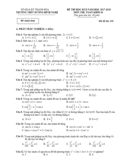 đề thi học kỳ 2 toán 10 năm 2017 – 2018 trường thpt dương đình nghệ – thanh hóa