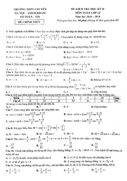 đề thi học kỳ 2 toán 10 năm 2018 – 2019 trường thpt chuyên hà nội – amsterdam