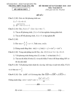 đề thi học kỳ 2 toán 10 năm 2018 – 2019 trường thpt thị xã quảng trị