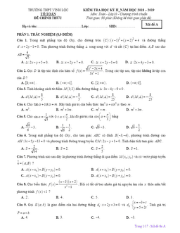 đề thi học kỳ 2 toán 10 năm 2018 – 2019 trường thpt vinh lộc – tt huế