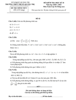 đề thi học kỳ 2 toán 10 năm 2020 – 2021 trường thpt thị xã quảng trị
