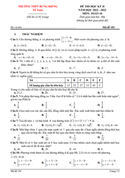 đề thi học kỳ 2 toán 10 năm 2022 – 2023 trường thpt bưng riềng – br vt