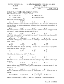 đề thi học kỳ 2 toán 11 năm 2017 – 2018 trường thpt đông hà – quảng trị