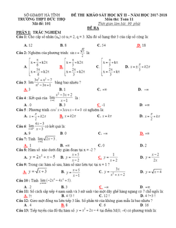 đề thi học kỳ 2 toán 11 năm 2017 – 2018 trường thpt đức thọ – hà tĩnh