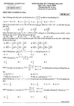 đề thi học kỳ 2 toán 11 năm 2018 – 2019 sở gd&đt bình dương
