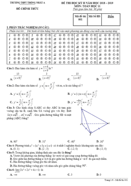 đề thi học kỳ 2 toán 11 năm 2018 – 2019 trường thống nhất a – đồng nai