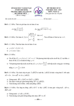 đề thi học kỳ 2 toán 11 năm 2018 – 2019 trường thpt nguyễn du – tp hcm