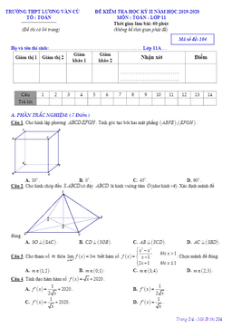 đề thi học kỳ 2 toán 11 năm 2019 – 2020 trường thpt lương văn cù – an giang